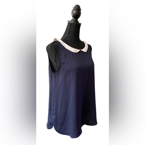 LOFT: Blue Sleeveless Blouse with White Peter Pan Collar - Picture 3 of 17